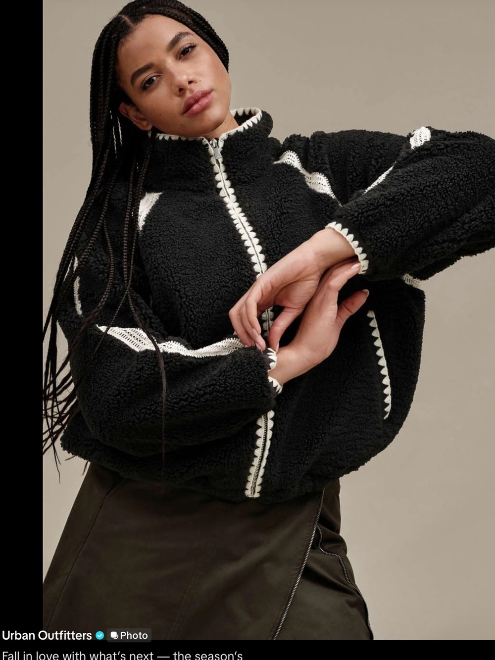 Urban Outfitters Black Teddy Sherpa Jacket with Cream Trim